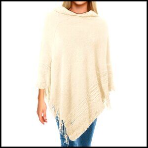 Hooded Cape Poncho Sweater Knit Bohemian Lightweight Shawl Wrap Scarf